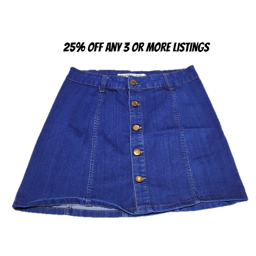 Denim Button-Up Skirt Size 5 / 27 A-line Skater Mini Blue Jean Vintage Pencil